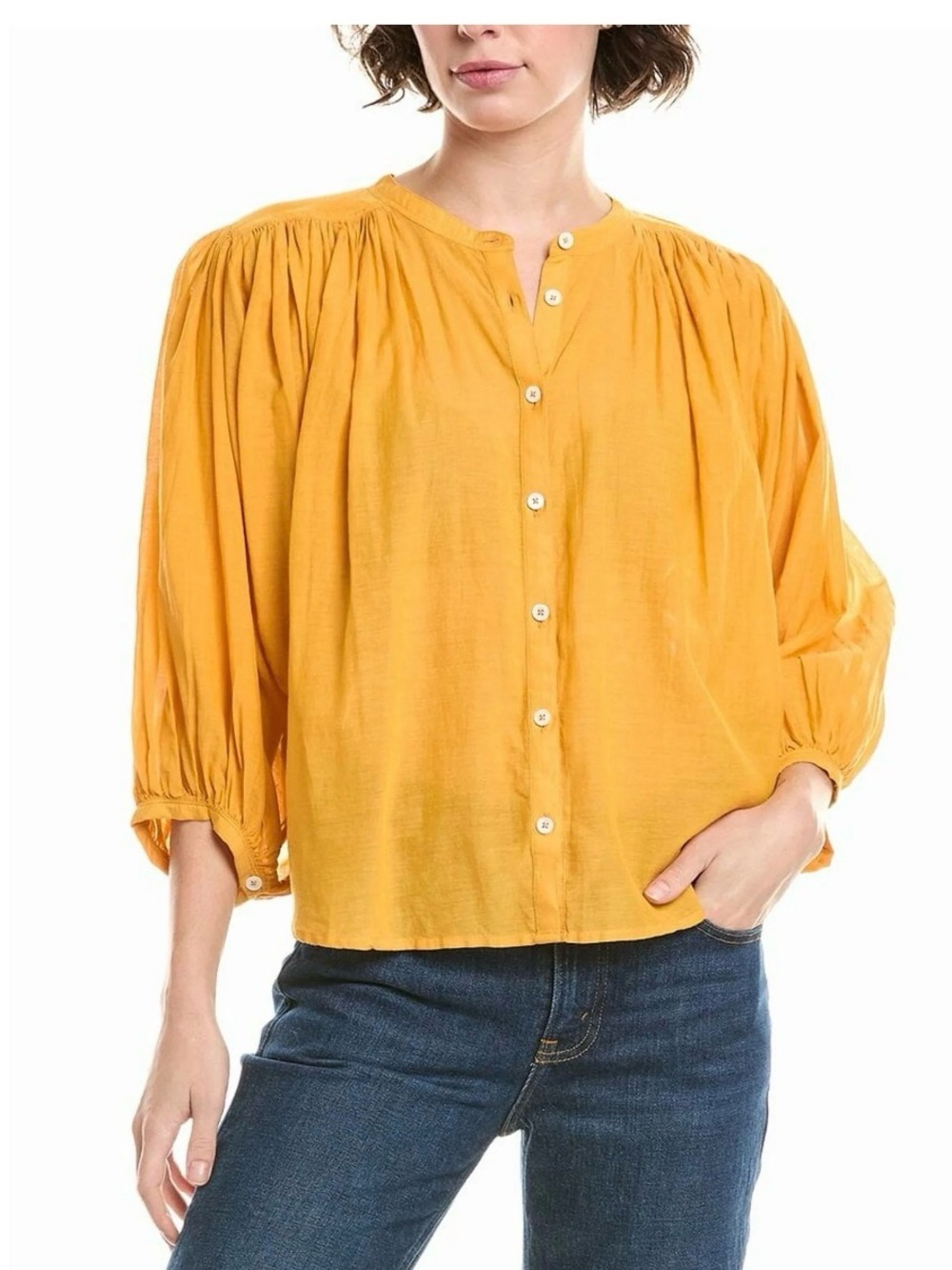 Madewell womens  Balloon Sleeve Large Top, Yellow Women’s Size Large NWT